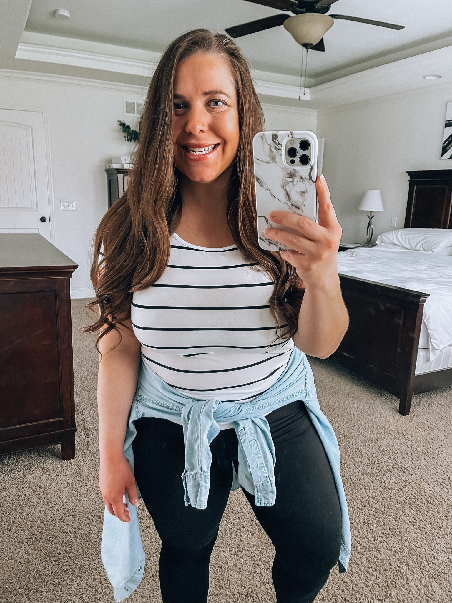 women’s striped t shirt, soly hux, Amazon finds, amazon fashion, casual outfits, white striped shirt, black and white t shirt, chambray shirt outfits, leggings outfits, marble phone case, spring outfits, spring transition outfits, summer transition outfits 

#LTKsalealert #LTKfindsunder50 #LTKmidsize
