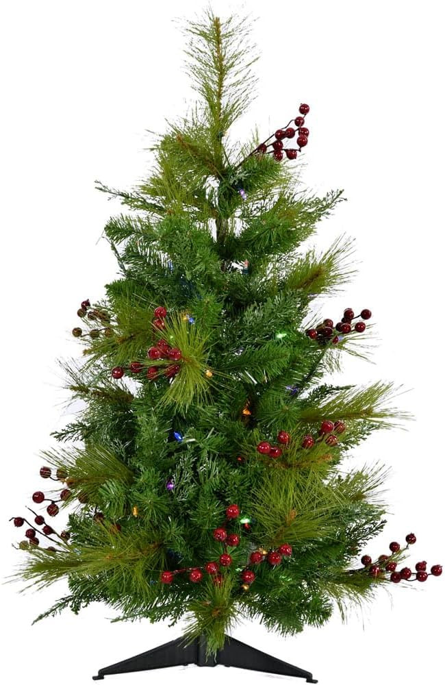 Fraser Hill Farm 2-Ft. Prelit Newberry Pine Accent Tree, Multi-Color LED Lights | Amazon (US)