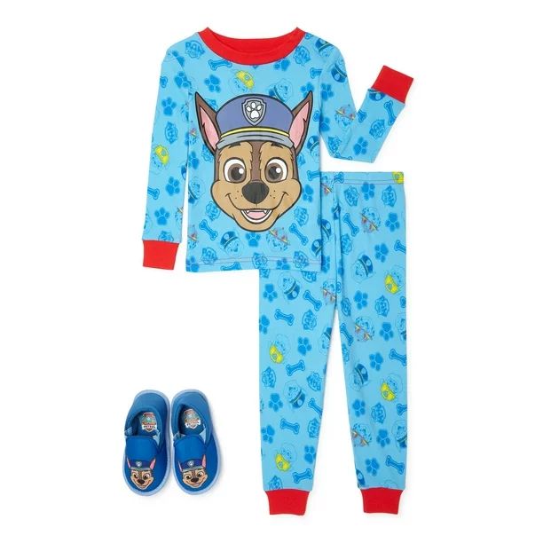 Paw Patrol Toddler Boys Long Sleeve Snug Fit Cotton Pajamas, 2-Piece Set + Slippers, 2T-5T | Walmart (US)