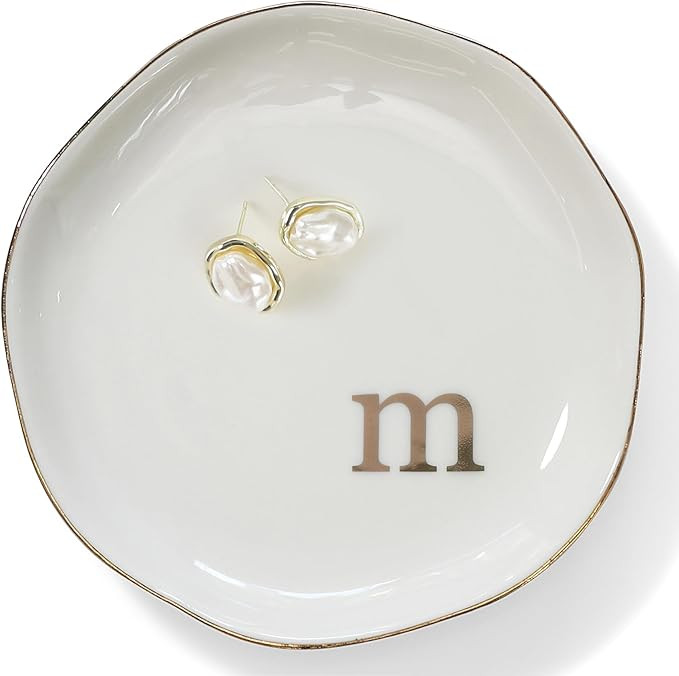HOME SMILE Initials Ring Dish Jewery Tray with Personalized M-Monogrammed Engagement Wedding Gift... | Amazon (US)
