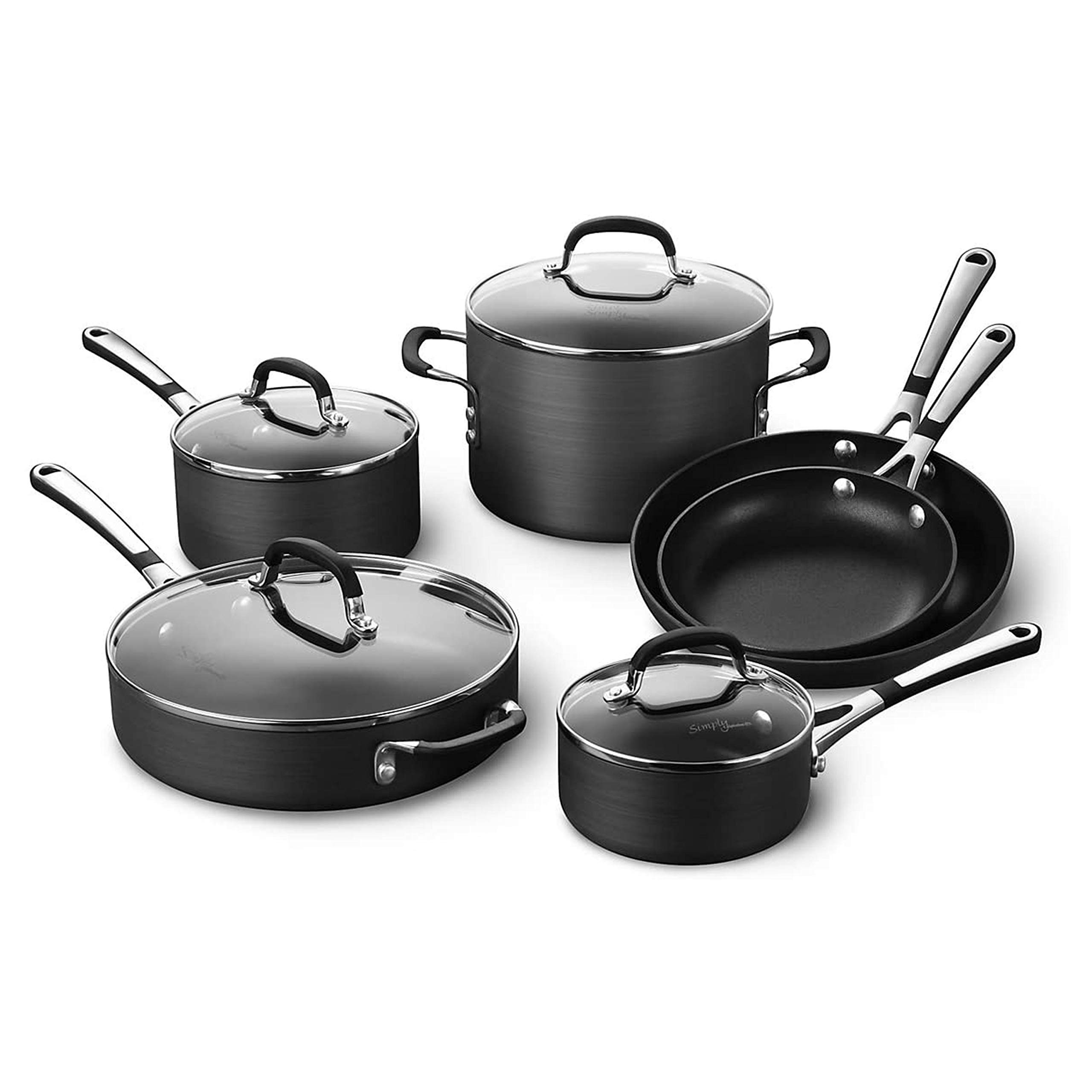 Calphalon 10-Piece Non-Stick Kitchen Cookware Set Black Pots & Pans with Stay-Cool Stainless Stee... | Amazon (US)