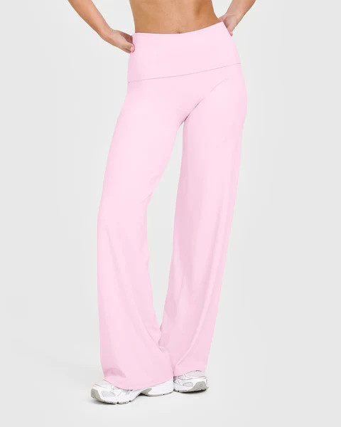 SoftMotion™ Fold Over Straight Leg Pants with White Logo 
 Chalk Pink | Oner Active (UK / US)