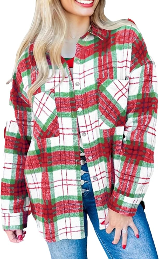Deer Lady Plaid Flannel Shirts for Women Buffalo Plaid Shirts Oversized Long Sleeve Casual Button... | Amazon (US)