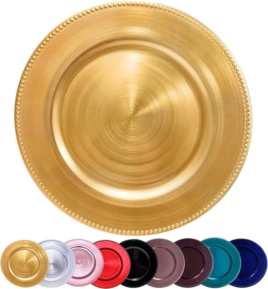 DaCakeWS Metallic Round Charger Plates 10PCS, 13inch Plastic Beaded, bulk wedding, Dinner, Party,... | Amazon (US)