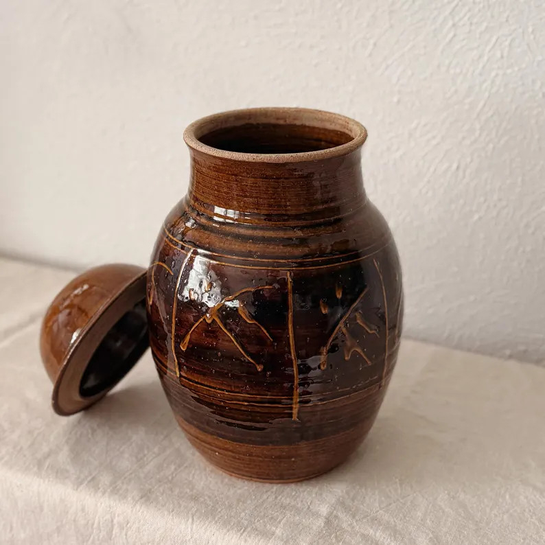 Vintage Handmade Ceramic Large Vase With Lid - Etsy | Etsy (US)