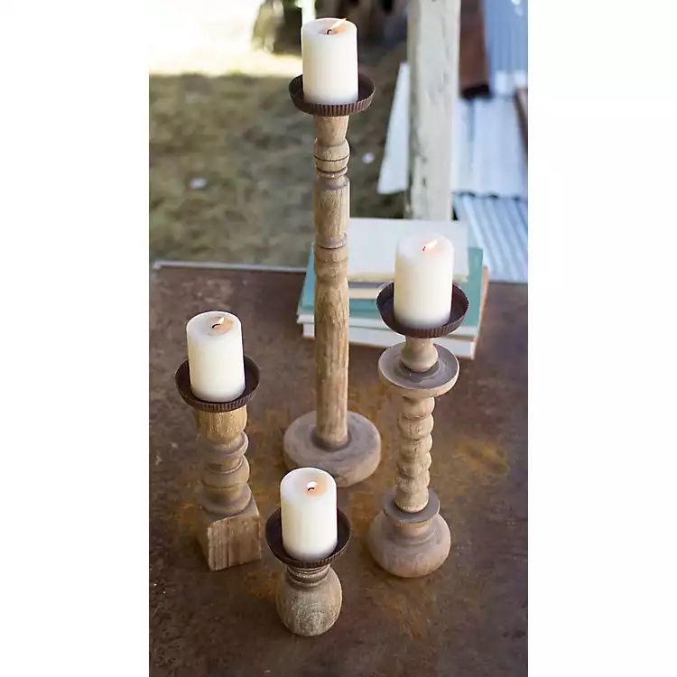 Recycled Wood Turned Candle Holders, Set of 4 | Kirkland's Home