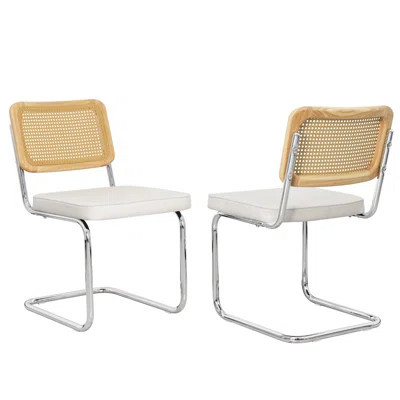 Crumley Upholstered Side Chair With Cane Rattan Back And Steel Frame | Wayfair North America