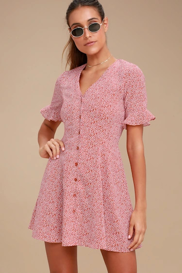 Castana Rust Red Print Button-Up Dress | Lulus (US)