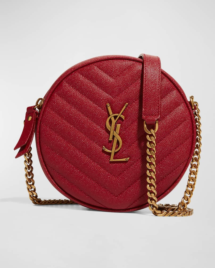 Saint Laurent Vinyle YSL Round Quilted Grain de Poudre Crossbody Bag | Neiman Marcus