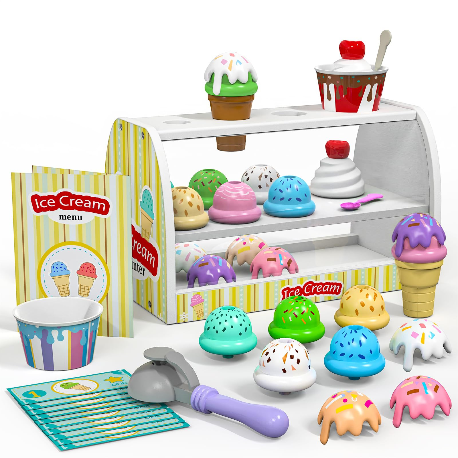 Ice Cream Toy for Kids - Toys for 3 4 Year Old Girls, Wooden Ice Cream Counter Shop Pretend Play ... | Amazon (US)