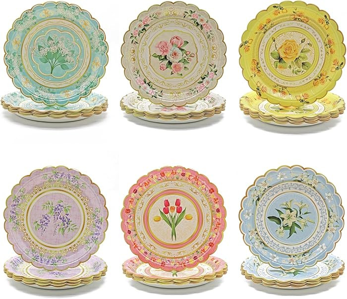 60-Pack Floral Paper Plates, Tea Party Decorations, 7 Inch Disposable Floral Plates for Tea Party... | Amazon (US)
