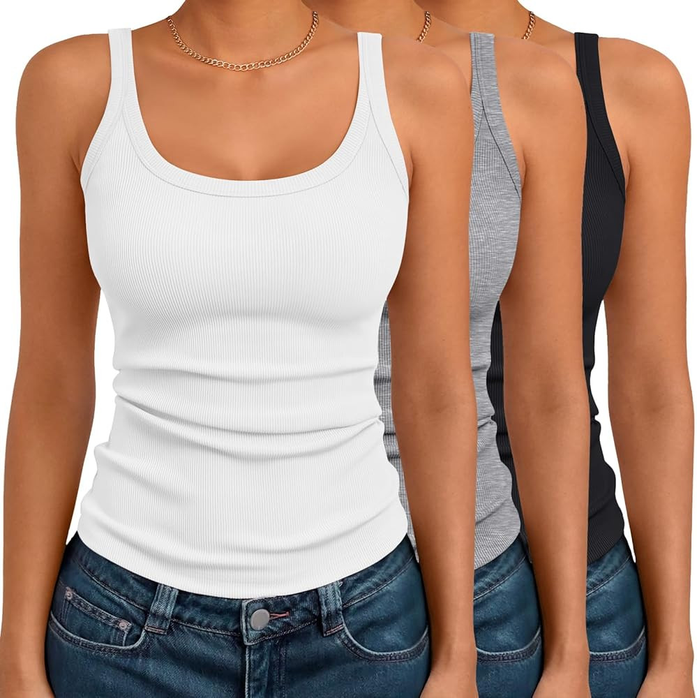 SUNBS 3-Pack Womens Ribbed Spaghetti Strap Tank Top, Sleeveless Summer Camisole, Cute Going Out &... | Amazon (US)