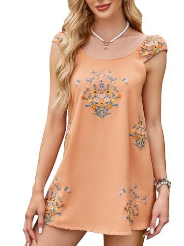 Loafawes Womens Cute Sun Floral Embroidered Linen with Crew Neck and Tank Dresses for Summer Beach Wedding Vacation Yellow | Amazon (US)