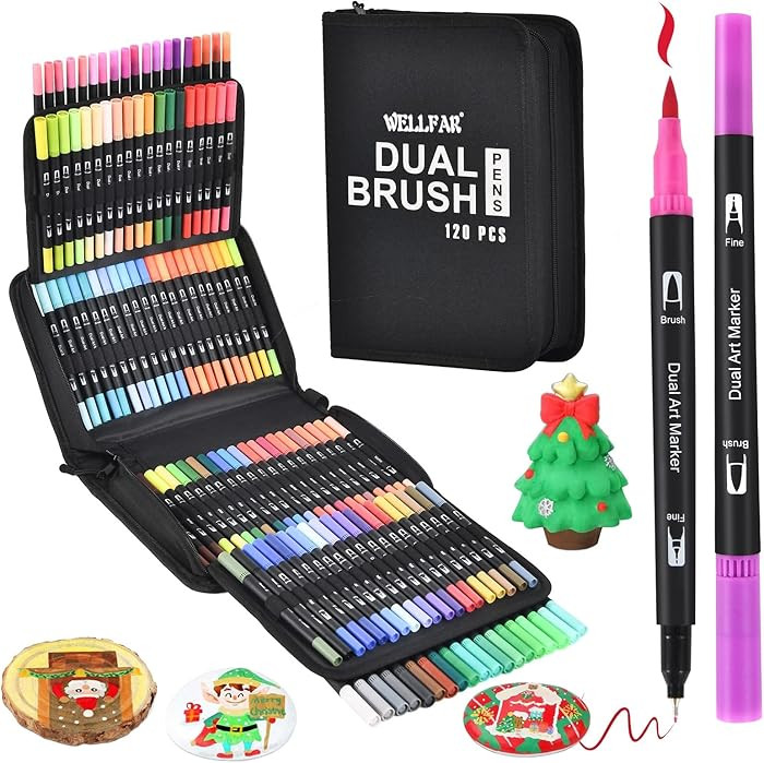 【120 Colors】Adult Coloring Book Markers No Bleed – Dual Felt Tip (Fine & Brush) Art Markers... | Amazon (US)