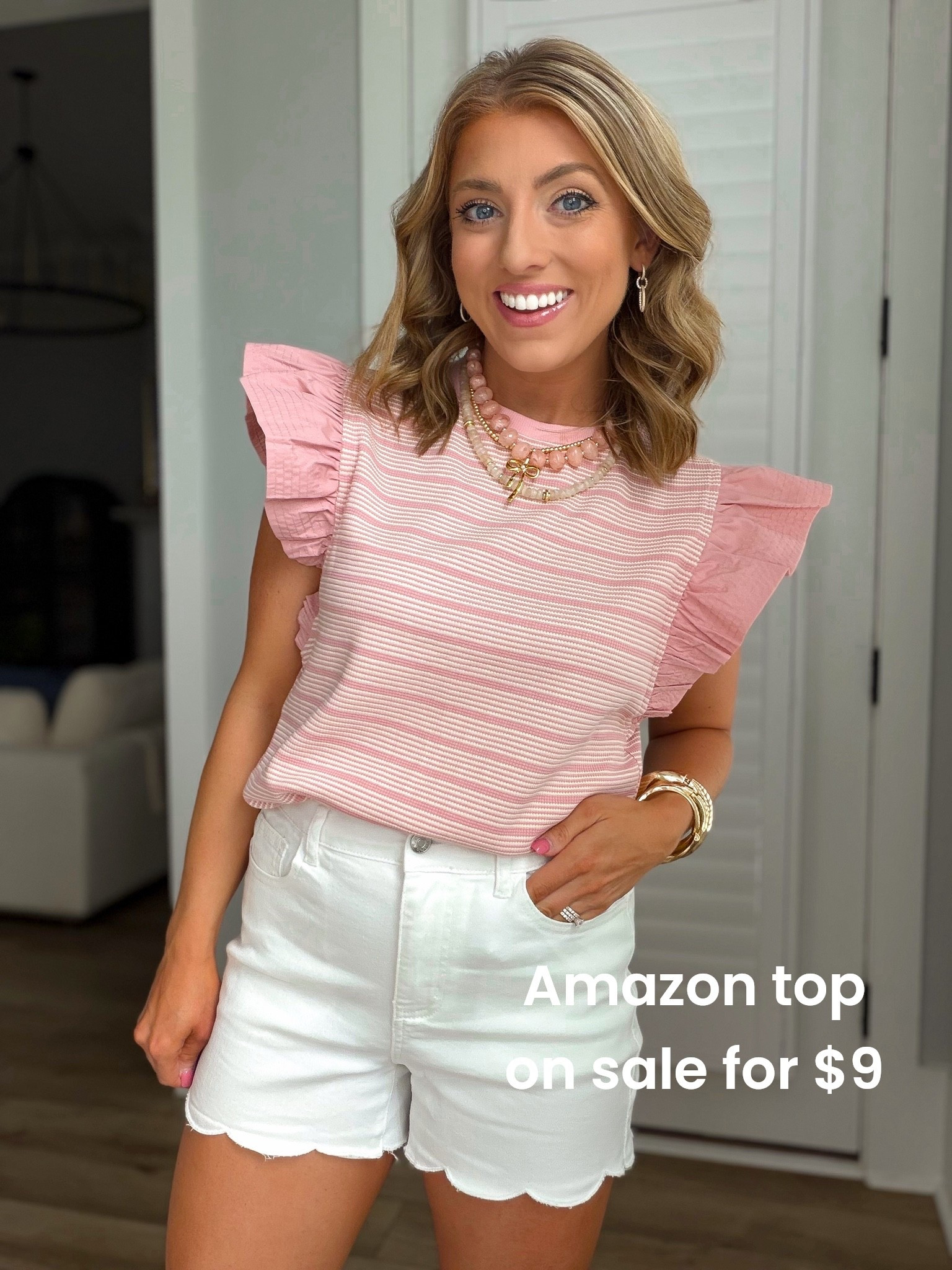 ✨ Amazon just keeps getting it right lately! This top immediately gave me Anthropologie vibes the second I put it on. The textured fabric makes it look so much more expensive, the ruffle sleeves are absolutely adorable, and it’s one of those easy pieces you can dress up or wear with your favorite denim all summer long.

The best part? It’s on sale for just $9 right now! 🤍 It also comes in 5 gorgeous colors, so don’t be surprised if I end up grabbing another one. I paired it with these Amazon scalloped denim shorts that are under $20, and I love how polished they make a simple outfit feel.

If you’re looking for affordable Amazon fashion that looks high-end, this is definitely one to add to your cart before it sells out!

#amazonfashion #amazonfinds #amazonstyle #amazonoutfit #amazonclothing #amazonnewarrivals #affordablefashion #budgetfashion #summerstyle #summeroutfit #casualstyle #everydaystyle #ruffletop #anthroinspired #anthropologielookforless #denimshorts #scallopedshorts #amazondeals #fashionfinds #ootd

#LTKootd #LTKSaleAlert #LTKPetite
