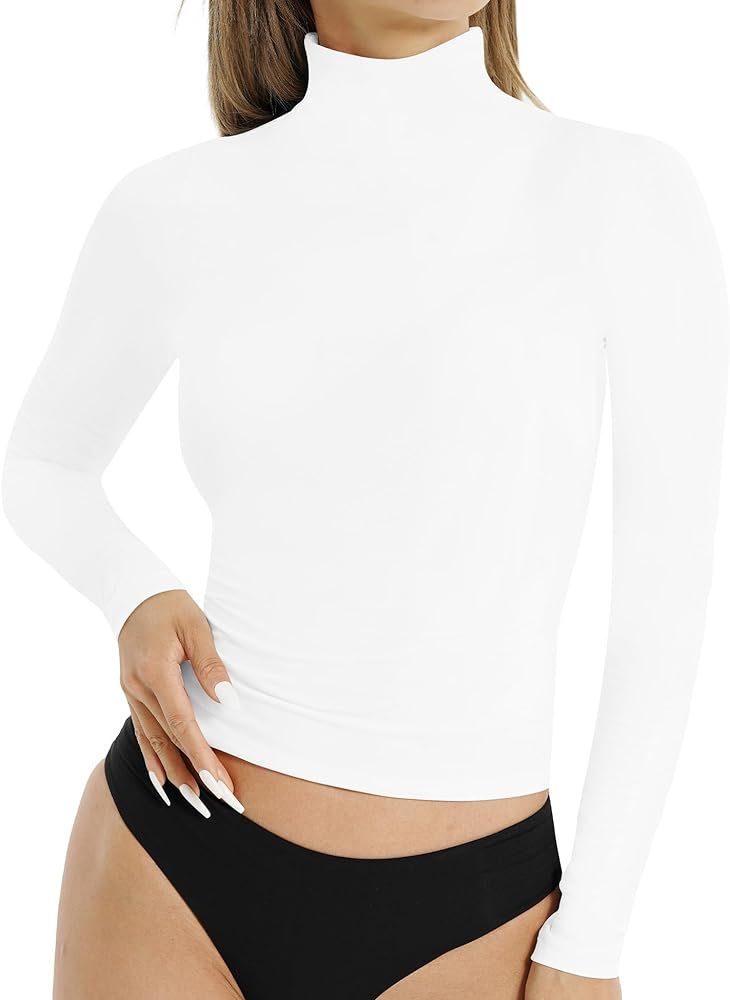 NEWVISISTER Women's Turtleneck Long Sleeve Slim Fit Shirts Lightweight Basic Tight Tops Tee | Amazon (US)