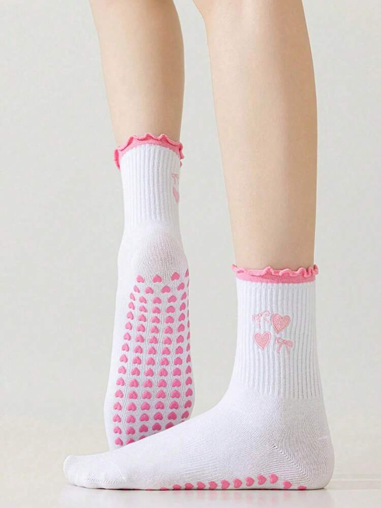 1 Pair Pleated Yoga Socks, Heart-Shaped Silicone Grip, Non-Slip For Yoga, Pilates, Fitness, Gymnastics, Cute & Breathable Ankle Socks, Suitable For Daily Wear, Pink | SHEIN