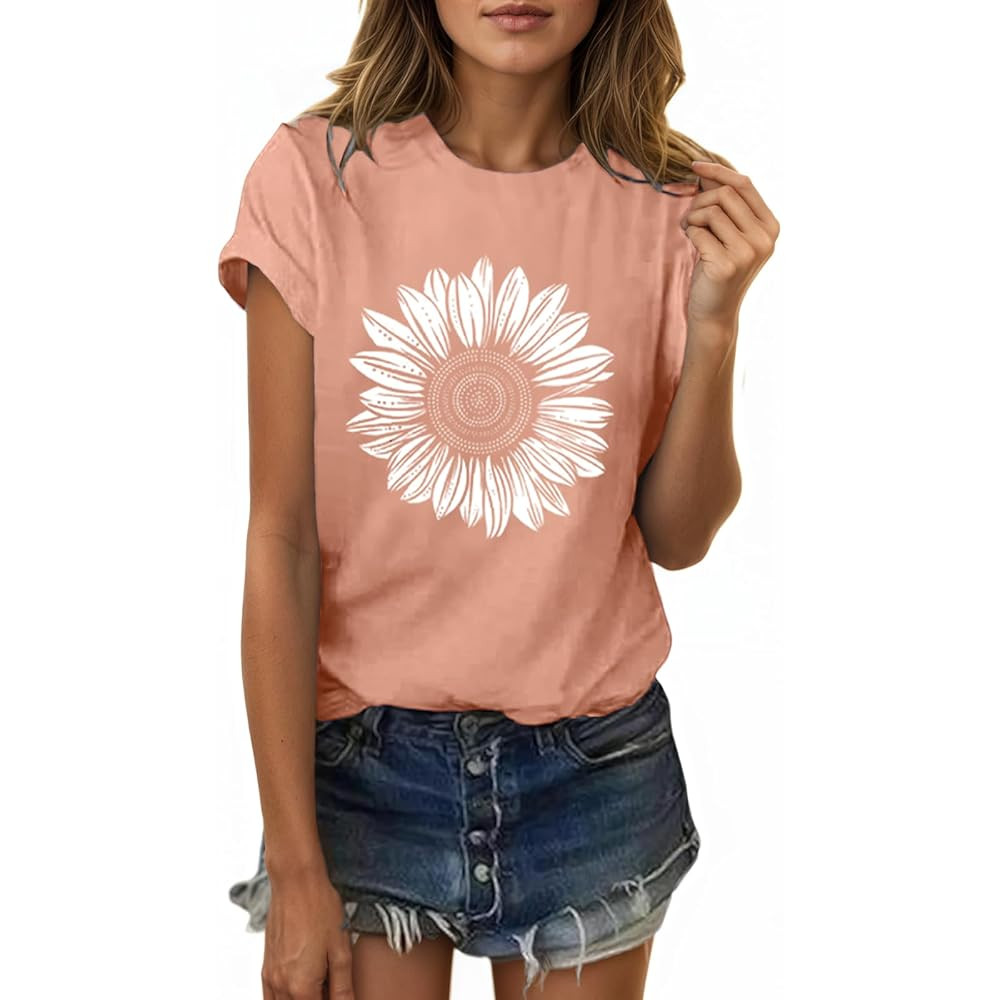 Women's Floral T-Shirts Graphic Loose Tees Sunflower Graphic Summer Short Sleeve Boho Casual Tops | Amazon (US)