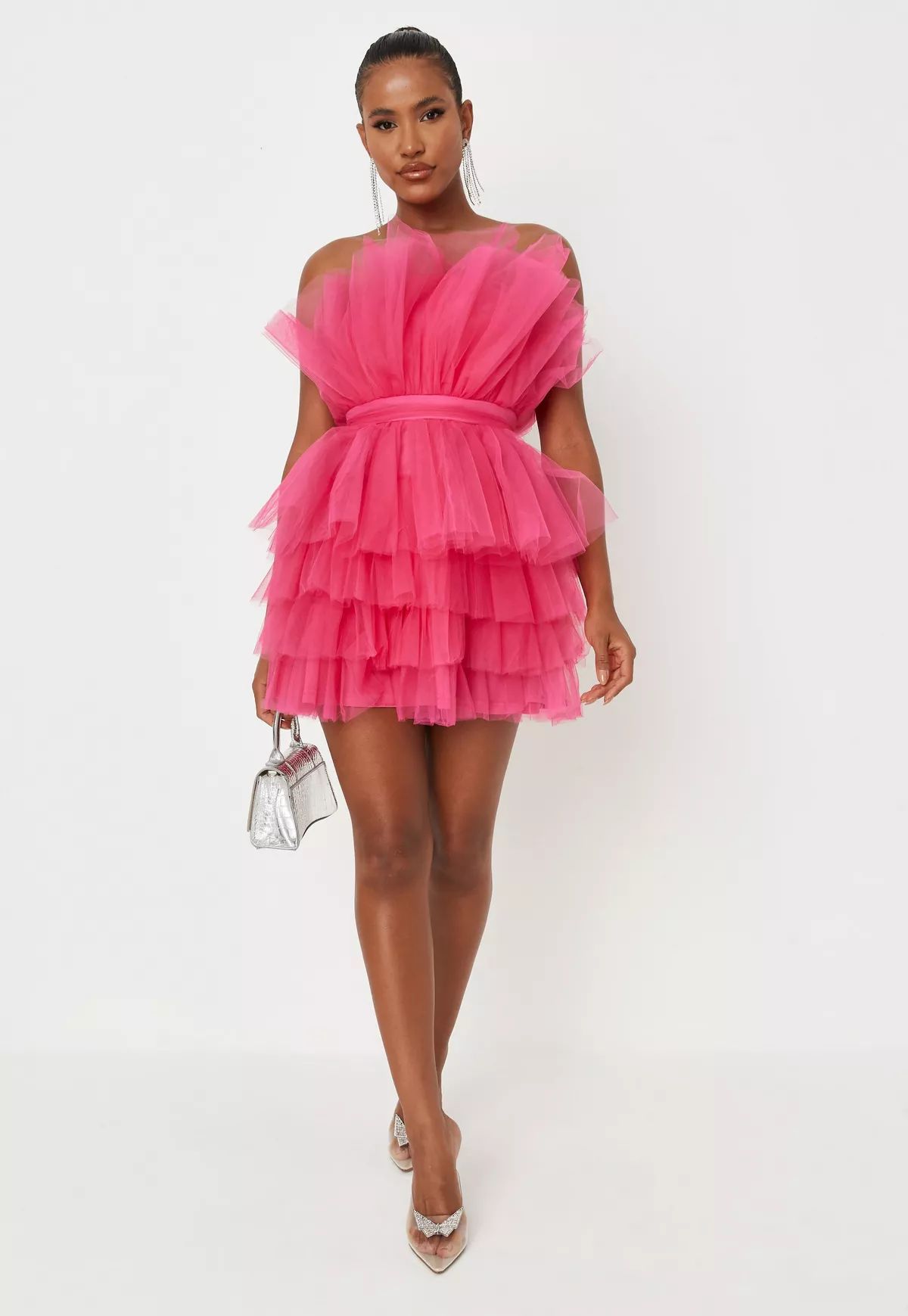 Pink Tulle Ruffle Bandeau Mini Dress | Missguided (US & CA)