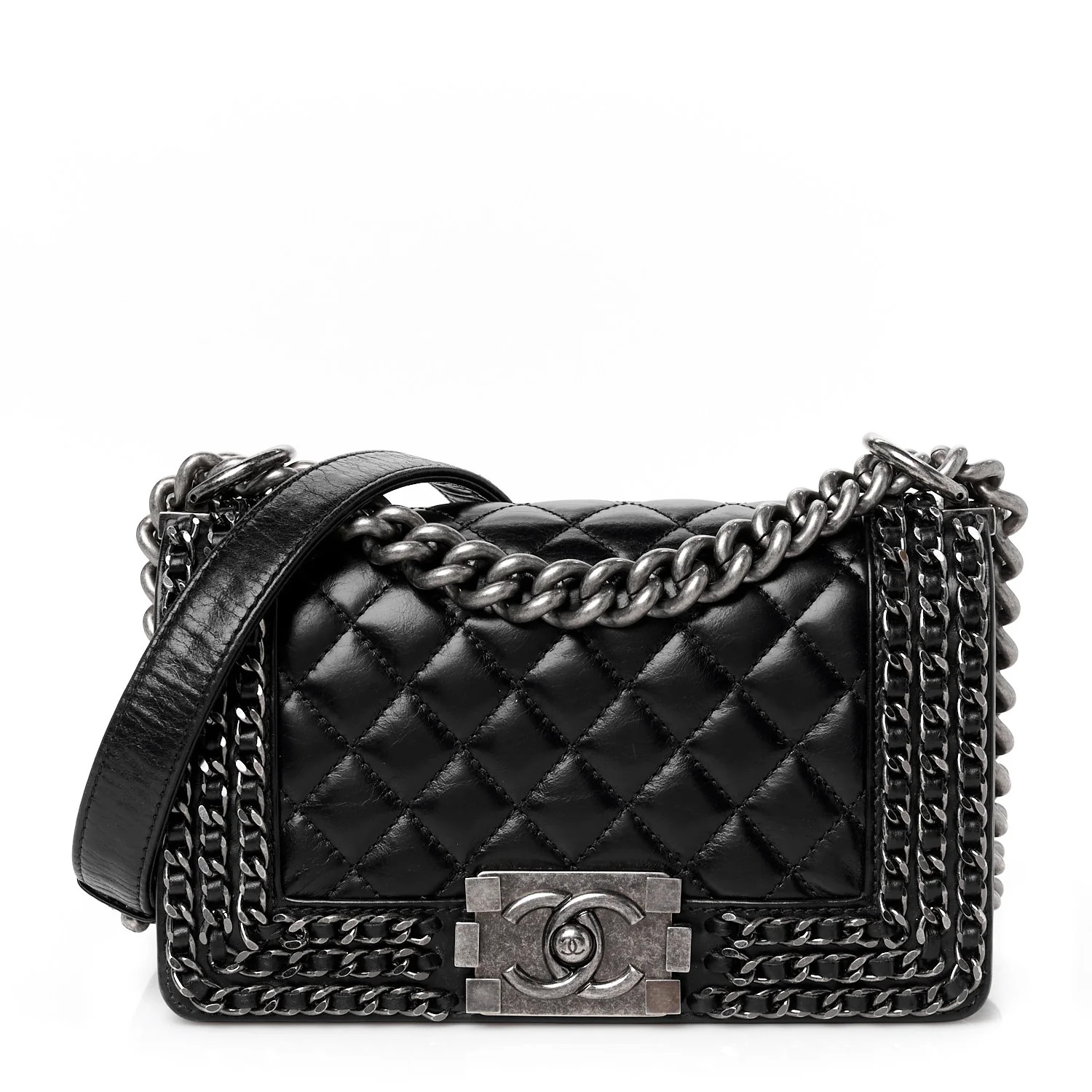 Glazed Calfskin Quilted Small Boy Chained Flap Black | FASHIONPHILE (US)