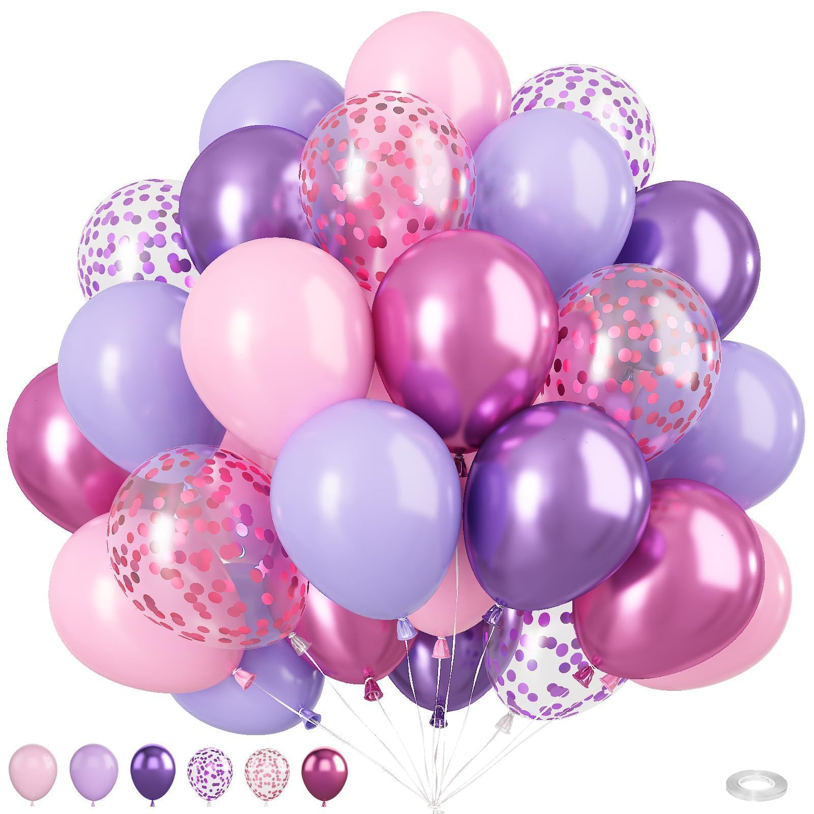 Pink and Purple Balloons, 50PCS 12 Inch Purple Pink Confetti Balloons, Metallic Purple Pink Latex... | Amazon (US)