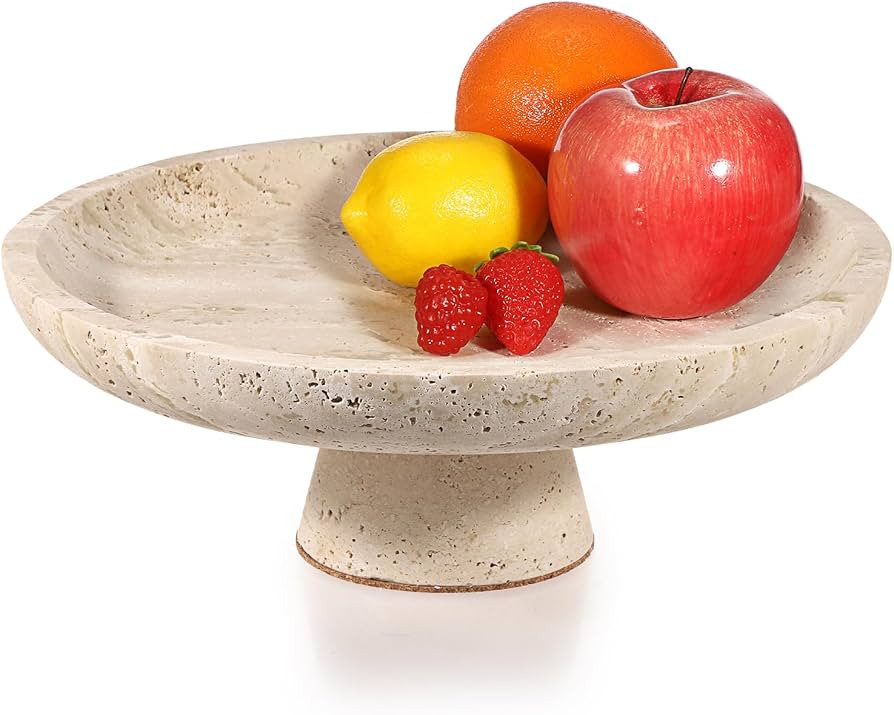 OwnMy Natural Travertine Fruit Bowl for Kitchen Counter, 10 Inch Large Stone Fruit Bowl Decorativ... | Amazon (US)
