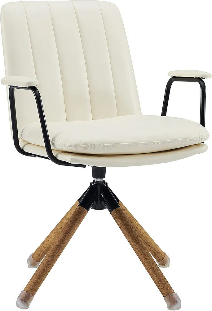 Art Leon Mid Century Modern Chair, Oak Legs Swivel Accent Chair No Wheels, Faux Leather Armchair ... | Amazon (US)