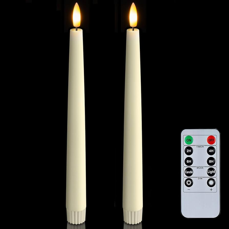 Homemory 2 Pcs Waxy Flameless Taper Candles with Remote, Flickering Battery Operated Taper Candle... | Amazon (US)