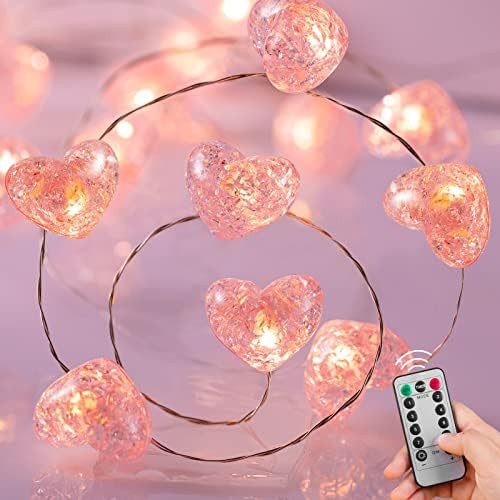Valentine’s Day Fairy String Lights - 10.5 ft 30 LED Pink Heart Battery Operated Fairy Lights w... | Amazon (US)