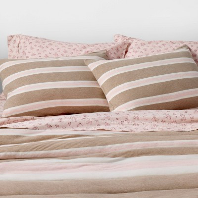 Twin/Twin Extra Long Reversible Jersey Puff Comforter Set Pink/Brown Stripe - The Hollister Collection at Target | Target