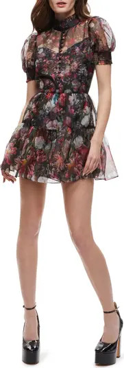 Vernita Floral Print Puff Sleeve Silk Minidress | Nordstrom