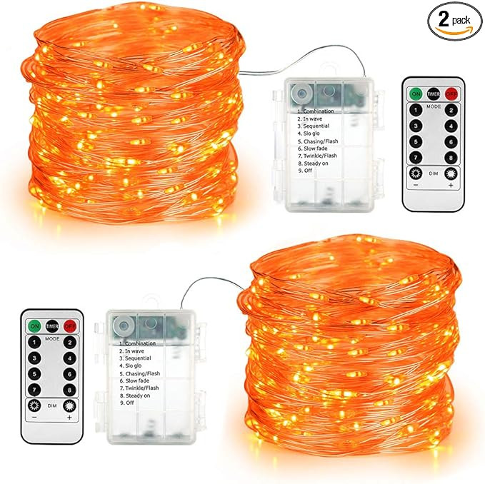 BrizLabs Orange Fairy Lights, 19.47ft 60 LED Orange String Lights, 8 Modes Battery Orange Hallowe... | Amazon (US)
