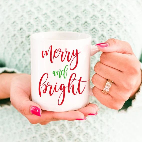 Merry and Bright Mug - Merry and bright - Christmas Coffee Mug - Holiday Mugs - Cute Christmas Mugs  | Etsy (US)