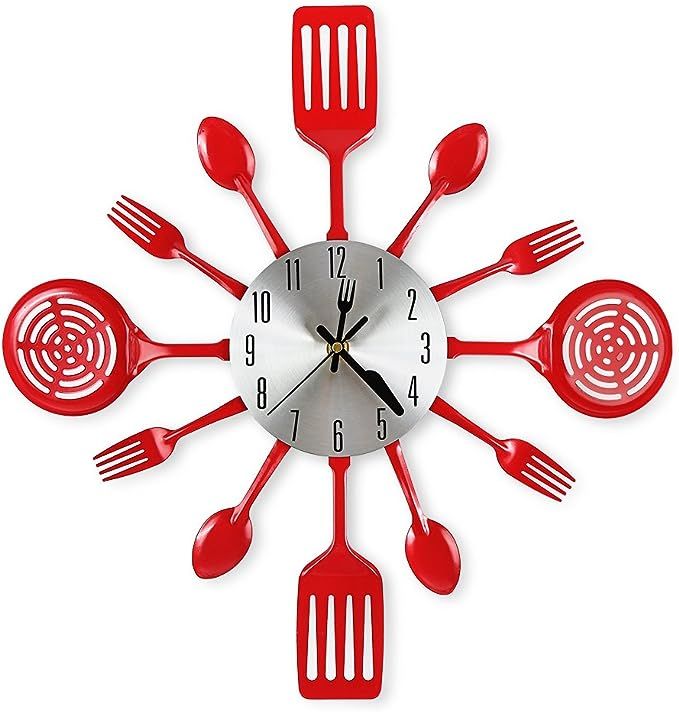 CIGERA 16 Inch Large Kitchen Wall Clocks with Spoons and Forks,Great Home Decor and Nice Gifts,Re... | Amazon (US)