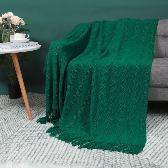 1 Pc Wavy Pattern Decorative Knit Throw Blanket with Tassels - PiccoCasa | Target