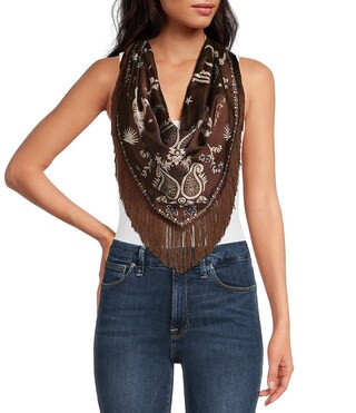 Anna  Ava Brown and Ivory Fringe Western Scarf Wrap - Brown | Dillard's