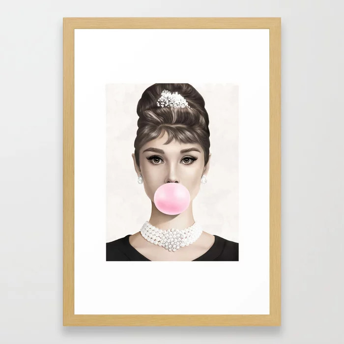 Audrey Hepburn Pink Bubble Gum Poster Print Bubblegum Wall Art Framed Art Print | Society6