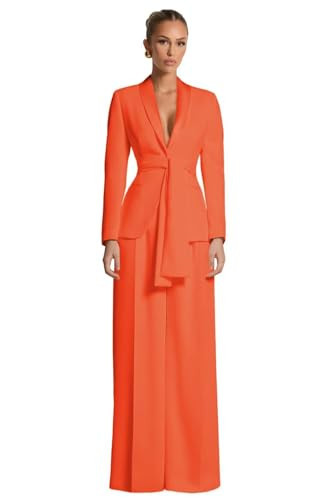 LEWIJO Fashion Womens Suit with Belt 2 Piece Plus Size Pant Suits for Women Dressy Burnt Orange Womens Pant Suit Elegant Wedding Tuxedo Size 3X-Large | Amazon (US)
