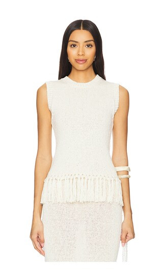 Lauryn Knit Fringe Top in Beige | Revolve Clothing (Global)