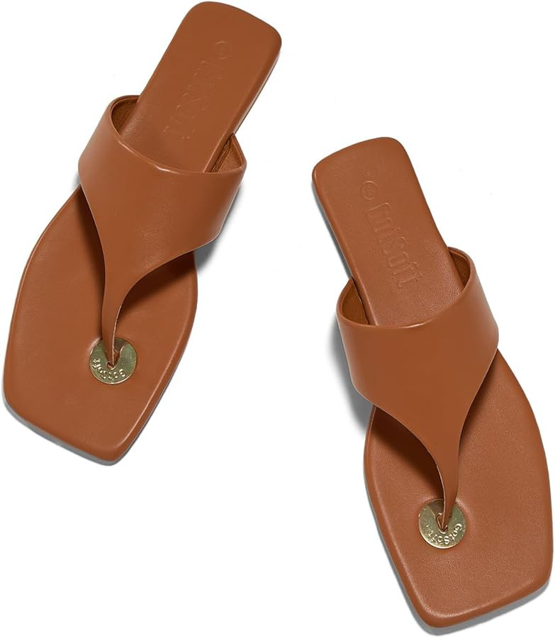 Women's Flat Sandals Summer Beach Open Square Toe Flip Flops Comfortable Flats Slip on Dress Shoe... | Amazon (US)