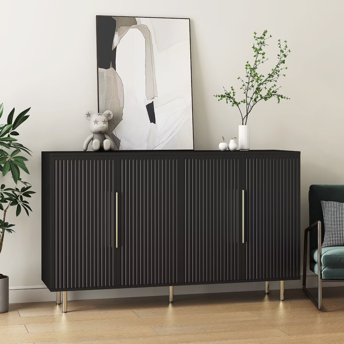 Modern Buffet Cabinet with Storage, Fluted Sideboard Large Buffet with Adjustable Shelves, Creden... | Target