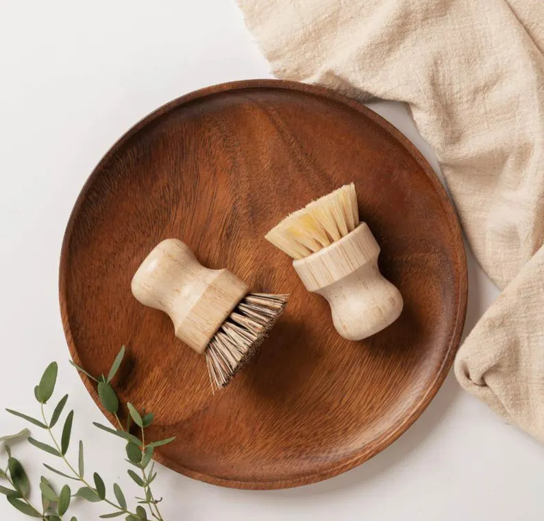 Set of 2 Bamboo Scrubbing Brushes • Kitchen Cleaning Pots & Pans Ergonomic Palm Brush Pack • ... | Etsy (US)
