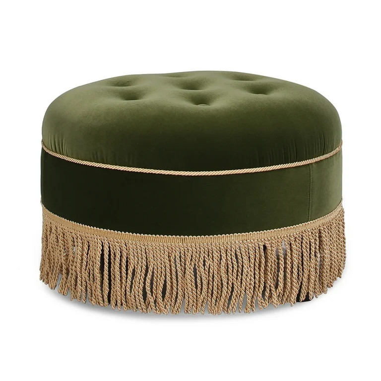 Jennifer Taylor Home Yolanda 24" Round Upholstered Accent Ottoman, Olive Green Performance Velvet | Walmart (US)
