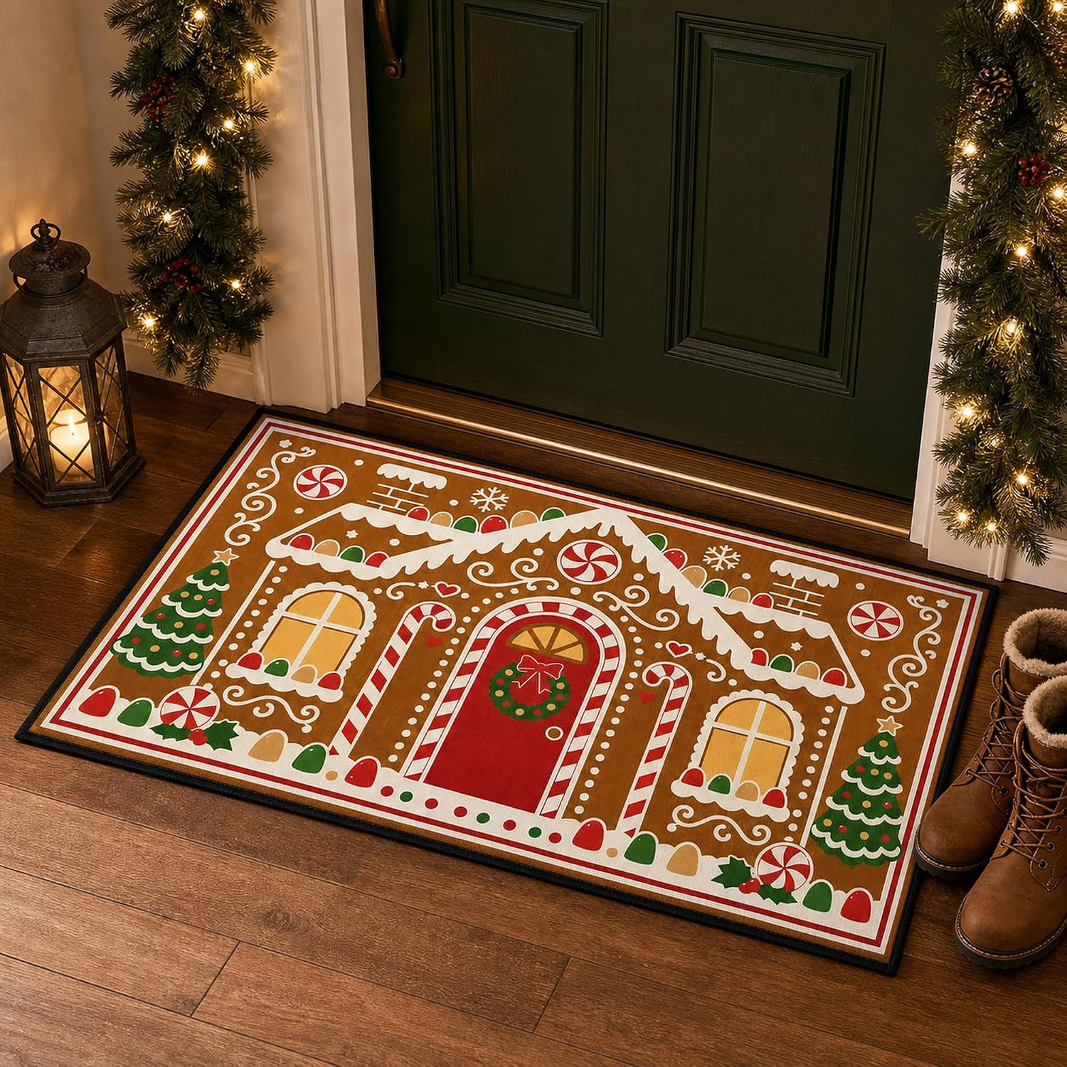3x5 Ft Gingerbread House Christmas Rug with Non-Slip Backing,Classic | Amazon (US)