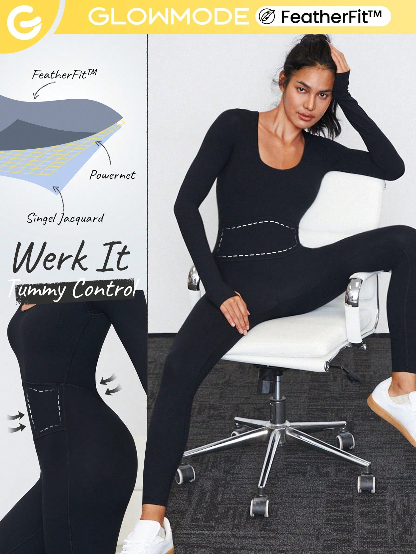 GLOWMODE FeatherFit™ Scoop Neck Tummy Control Jumpsuit Full Length | SHEIN