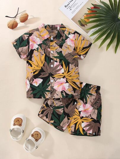 Toddler Boys Tropical Print Shirt & Shorts | SHEIN