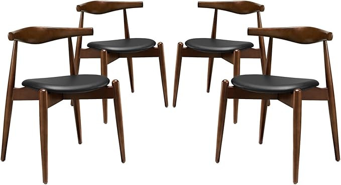 Modway Stalwart Mid-Century Modern Faux Leather Upholstered Four Dining Chairs in Dark Walnut Bla... | Amazon (US)