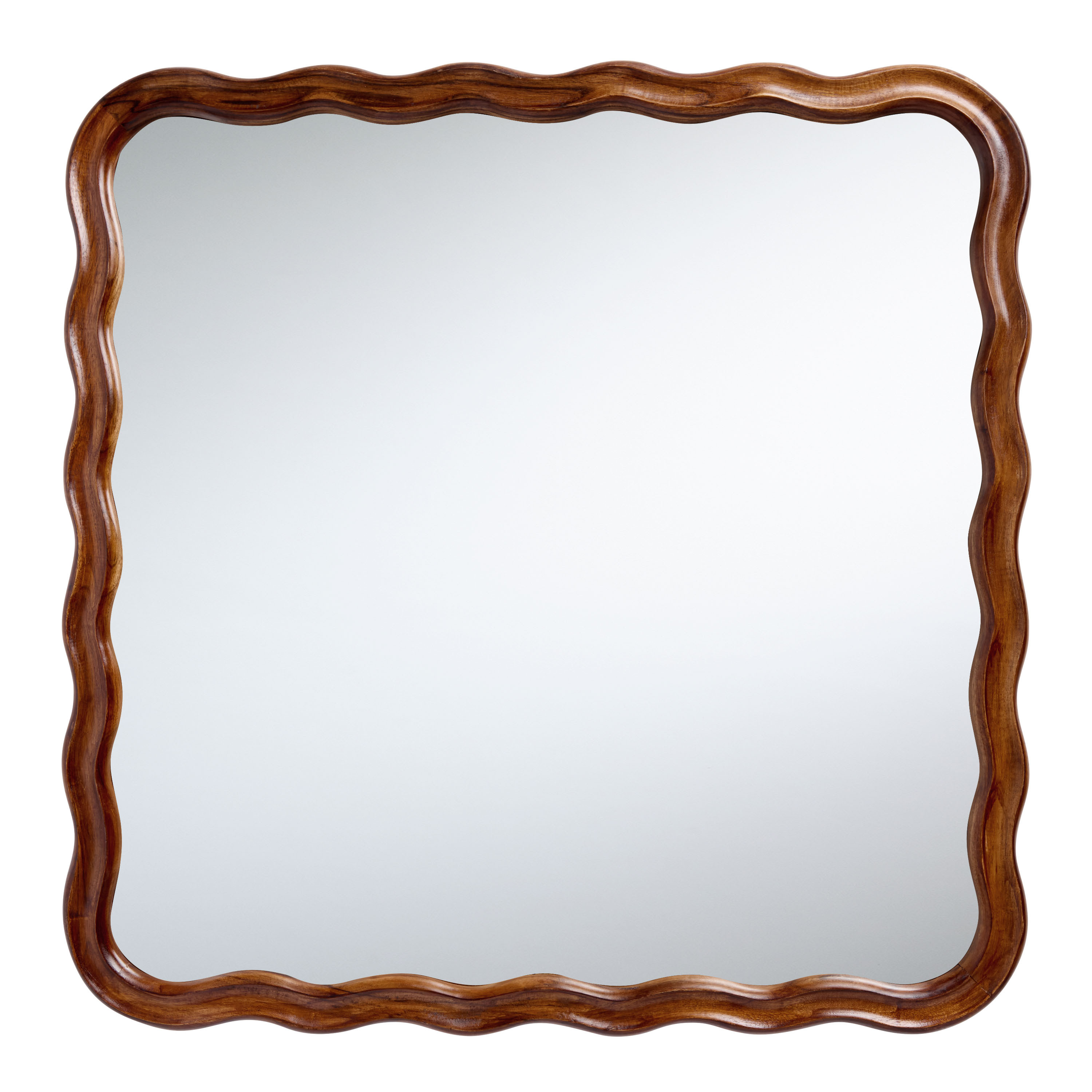Square Walnut Acacia Wood Scalloped Wall Mirror | World Market