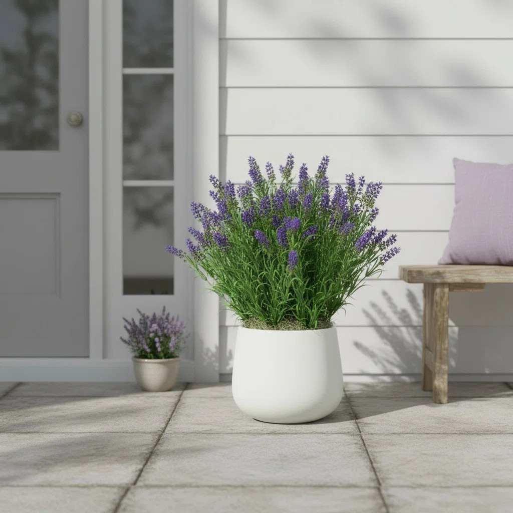 Neve Outdoor UV Rated Lavender in Fiberstone Pot | Wayfair North America