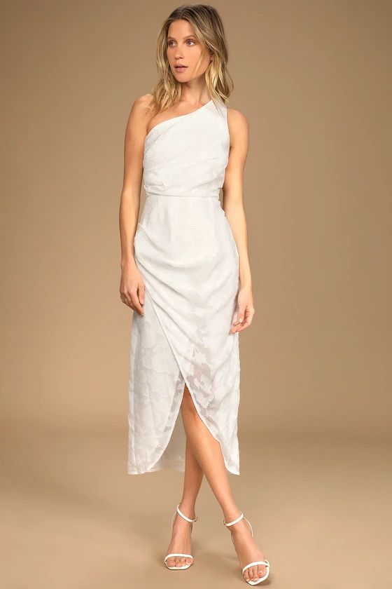 Dreamy Desires White Floral Burnout One-Shoulder Midi Dress | Lulus (US)